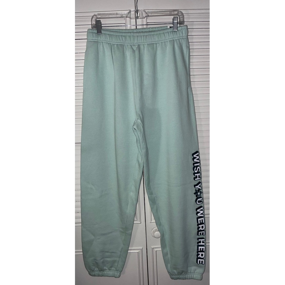 VS PINK High Rise Relaxed Fleece Sweatpants M Wish You Were Here Joggers